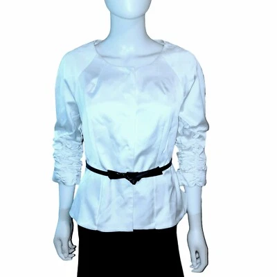 NWT DONCASTER Ruched 3/4 Sleeve Collarless Blazer Cotton Blend Sz 6 White - Image 1 of 4