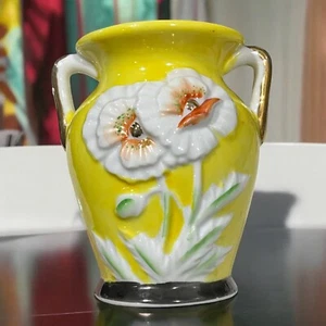 Piccolo vaso porcellana vintage giallo con motivo floreale narciso made in Japan - Foto 1 di 11