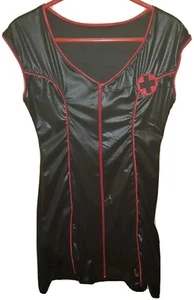 Ladies Black + Red Nurses Outfit Fancydress Size UK M Tight Fit Low Cut A-Line - Picture 1 of 5