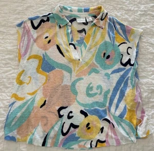 Rachel Zoe Women’s 100% Linen Lightweight Blouse XL Split V Neck Collar - Picture 1 of 3