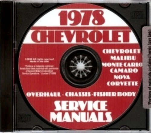 CD manual de tienda Chevrolet 1978 Camaro Corvette Nova Chevelle Impala y El Camino Foto 1 de 1