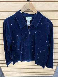 NWT Quacker Factory Royal Blue Velvet Rhinestone Embellished Jacket Large - Picture 1 of 8