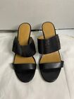 Nine West Women's black leather Strappy Wedge Heels Shoes, size 9M