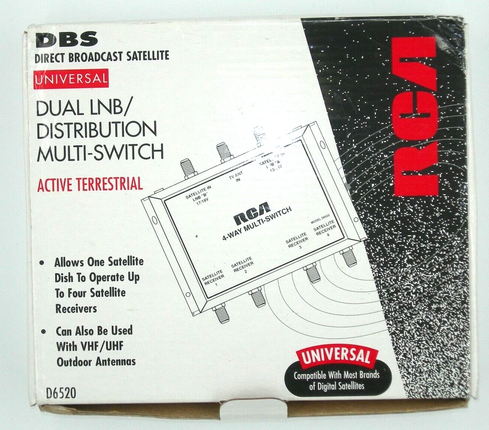 RCA D6520 Active Terrestrial Dual LNB Distribution Multi-Switch - 4 Receivers - Image 1 of 2