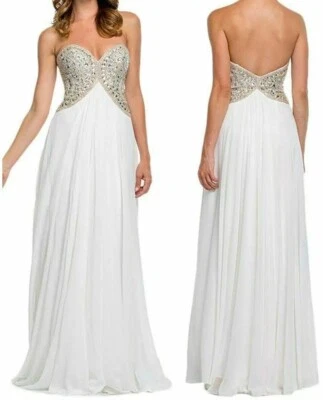 TERANI COUTURE SZ 2 RHINESTONE White Nude Formal Dress Gown PAGEANT PROM NEW NWT - Image 1 of 4