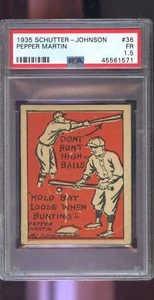 1935 Schutter-Johnson Candy R332 #36 Pepper Martin PSA 1.5 Graded Baseball Card - Picture 1 of 2