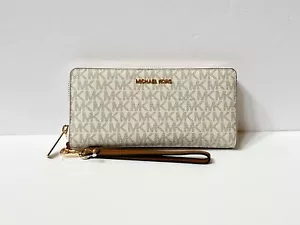 Michael Kors Jet Set Travel Large Continental Wallet Wristlet MK Vanilla - Picture 1 of 12