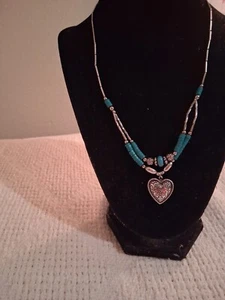 Vintage Navajo Sterling Silver Turquoise Heishi Necklace Multi Stone Inlay Pend. - Picture 1 of 1