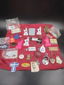 Vtg Advertising Junk Drawer Lot Keychains Bottle Opener Belt Buckle - Picture 1 of 14