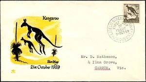 Australia 9d 1959 canguro animal definitivo dirigido por FDC, en muy buen estado - Imagen 1 de 1