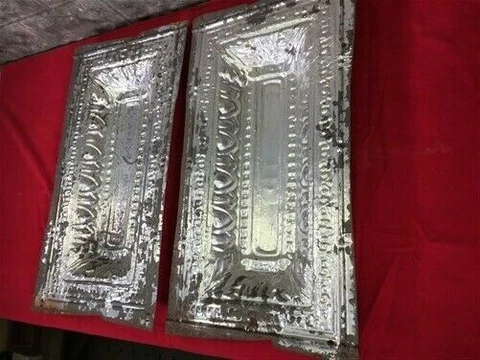 2 Ceiling Tin Panels, Vintage Reclaimed Molding, Architectural Salvage A19 Cover