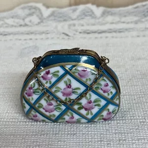 CHAMART LIMOGES HAUPTBEMALT BLUMEN TASCHE TRINKET BOX ~ ROSEN DESIGN ~ - Bild 1 von 6