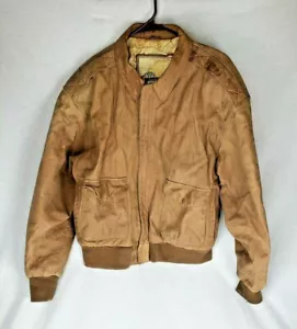 Vintage Leather Bomber Jacket Global Identity G-III Sz M Pilot Style Flight Map - Picture 1 of 12