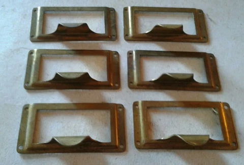 Antique Brass 2 1/2"  label holder for cabinet   Lot of 6 Cover