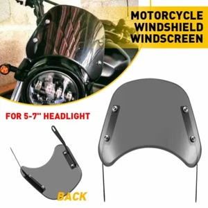 Universal Motorcycle Headlight Fairing Windshield Windscreen 5-7'' Round Black - Picture 1 of 12