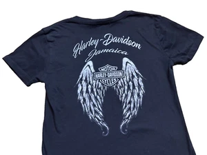 Vintage Y2K Harley Davidson Jamaica Angel Wings Crystal Skull V-Neck T Shirt S - Picture 1 of 5