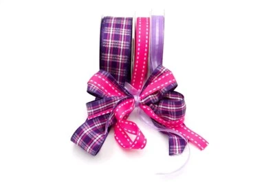 1.5" & 3/8"x25YD+ 3/8"20YD Stunning Checkered & Stitched Ribbon (Fall Season) - Image 1 of 4