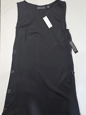 New York And Company Black Dress Small Midi Casual Button Down Sides Classic NEW - Image 1 of 4