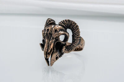 Ram Skull Head Ring Brutal Men Signet Handcrafted Animal Jewelry - Image 1 of 4