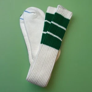 VTG Socks 10-13 24" Acrylic Bulk Orlon 80s Over Calf NOS Green Striped Sport - Picture 1 of 7