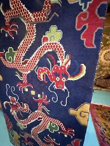 Auth:  1970's Tibetan Pillar Rug    Duality Dragons  Dramatic Wool Beauty 3x6 NR