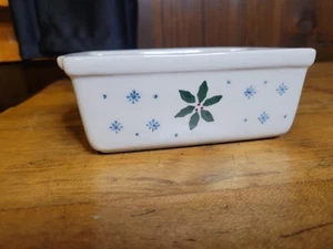 Nantucket Snowman/holly Berries design Mini Loaf Pan Stoneware - Picture 1 of 11