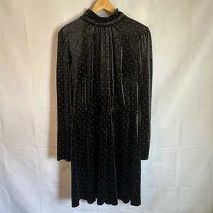 Lane Bryant Black Velvet Gold Polka Dot Mock Neck Long Sleeve Dress size 14/16 - Picture 1 of 11