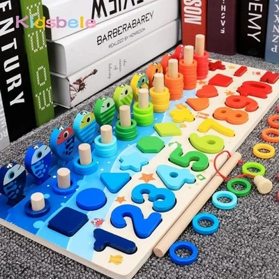 Puzzle in legno per bambini matematica Montessori bambini che contano forme tavola di smistamento - Immagine 1 di 4