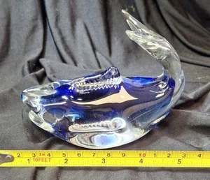 Vintage Cobalt Blue & Clear Fish Paperweight Art Glass Collectable Blown Glass - Picture 1 of 13