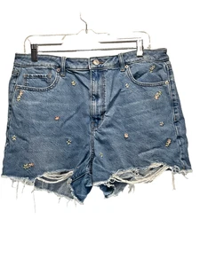 American Eagle Outfitters Women Shorts 16 Blue Denim Shorts Mom Short Flowers - Picture 1 of 5