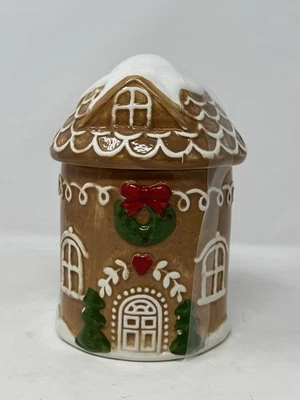 Gingerbread House Ceramic Canister Cookie Jar 7.5in Holiday christmas winter - Image 1 of 4