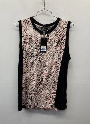 Jones New York 女式粉色黑色动物印花无袖贝壳上衣 XL 全新带标签 — 第 1/4 张图片