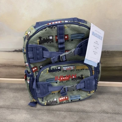 Pottery Barn Kids Mackenzie Railroad 火车背包 迷你 Monogrammed 全新带标签 — 第 1/4 张图片