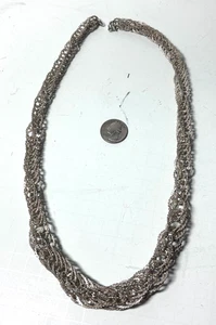 Vtg Twisted Braided Bead Silver Tone Necklace N3105 - Picture 1 of 2
