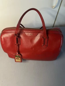 Lauren Ralph Lauren Tasche Rot Leder Tasche Gold Hardware Schultertasche - Bild 1 von 13
