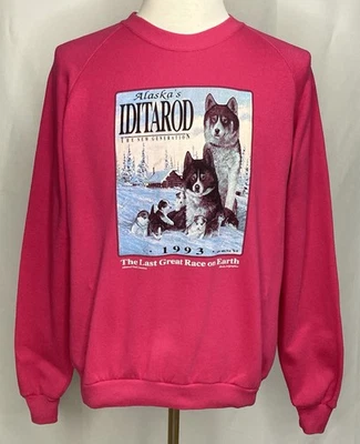 Sudadera Iditarod Vintage Años 90 Para Hombre XL Pullover Cuello Redondo Suéter Rosa 1993 EE. UU. Foto 1 de 4