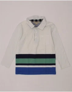 BURBERRY Boys Long Sleeve Polo Shirt 3-4 Years White Striped Cotton CP24 - Picture 1 of 5