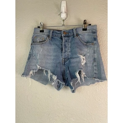 RE Generation Celebrity Pink Denim Shorts Distressed Raw Hem Beach Babe - Image 1 of 4
