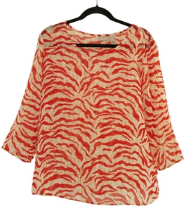 Blusa pulóver Chico's a rayas de tigre transparente para mujer talla 2 grande/L roja manga 3/4 - Imagen 1 de 9