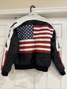Chaqueta de Colección Michael Hoban WHEREMI Para Hombre Grande Cuero Bandera de Estados Unidos Bombardero Años 90 - Imagen 1 de 16
