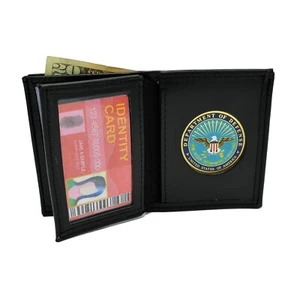 DOD Defense Department Medallion Bi-fold Men's Black Leather Wallet Military - Picture 1 of 5