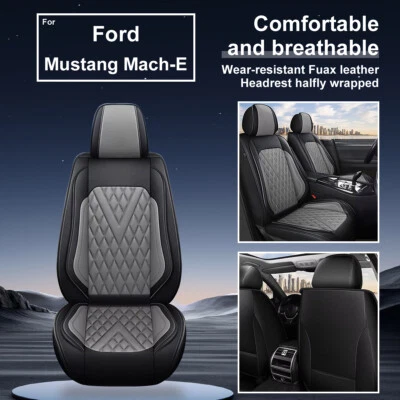 Black&Gray PU Leather Car Seat Cover Cushion For Ford Mustang Mach-E 2021-2025 Foto 1 de 4