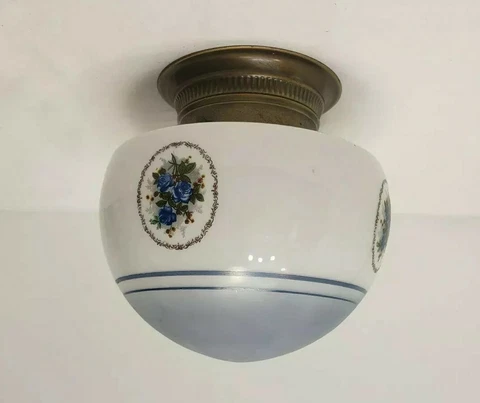 Art Deco Ceiling Light Fixture Floral Sphere Globe Fixture Blue Brass Hall Porch Cover