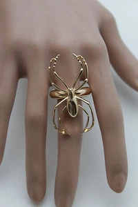 Mujeres Oro Metal Moda Joyería Anillo Banda Elástica Un Tamaño Grande Spider Insect - Imagen 1 de 12