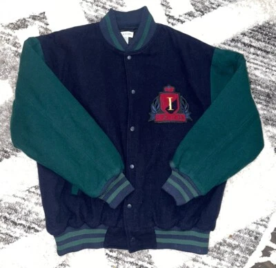 Vintage IZOD Varsity Coat Large Men's Snap Button Wool Nylon Classic Preppy - Image 1 of 4