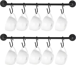 Mug Holder Wall Mounted Coffee Cup Rack Hanger Modern Metal with 10 Mug Hooks Ru - Picture 1 of 5