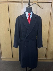 Vintage Double Breasted bespoke Classic pure Wool Belted suit Overcoat 46S 48S - Picture 1 of 18