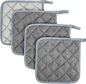 Cotton Pot Holder Set - 4 PCS Gray Terry Cloth Hot Pads for Kitchen Use - Picture 1 of 12
