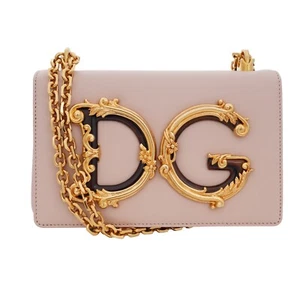 DOLCE & GABBANA Nappa Leather Baroque Crossbody Clutch Bag DG GIRLS Beige Gold - Picture 1 of 7