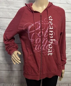 Steamboat Springs Colorado Hoodie Medium Burgundy Pink Full Zip 100% Cotton - Picture 1 of 13